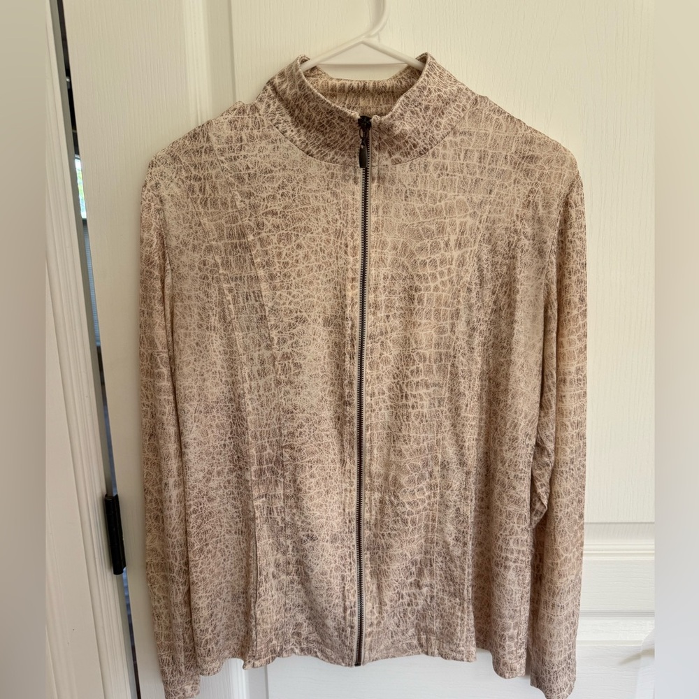 Chico's Croc-Patterned Beige Zip-Up Hoodie